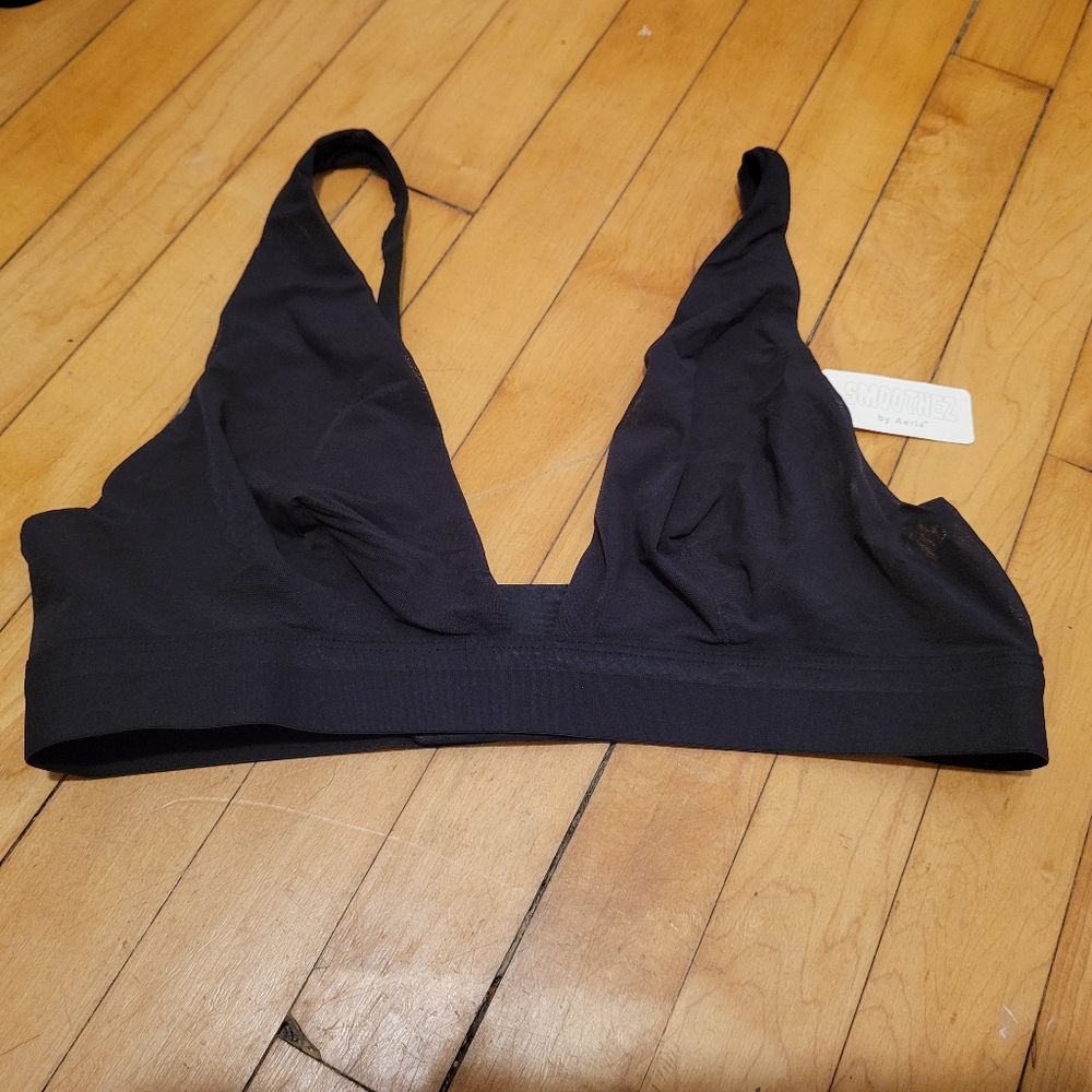 NWT Aerie Smoothiez mesh bralette, black, size large